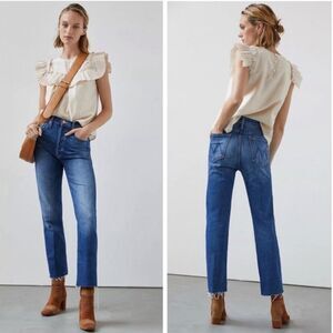 Mother The Tripper Ankle Fray in “Nature Touch Base” dark Indigo wash